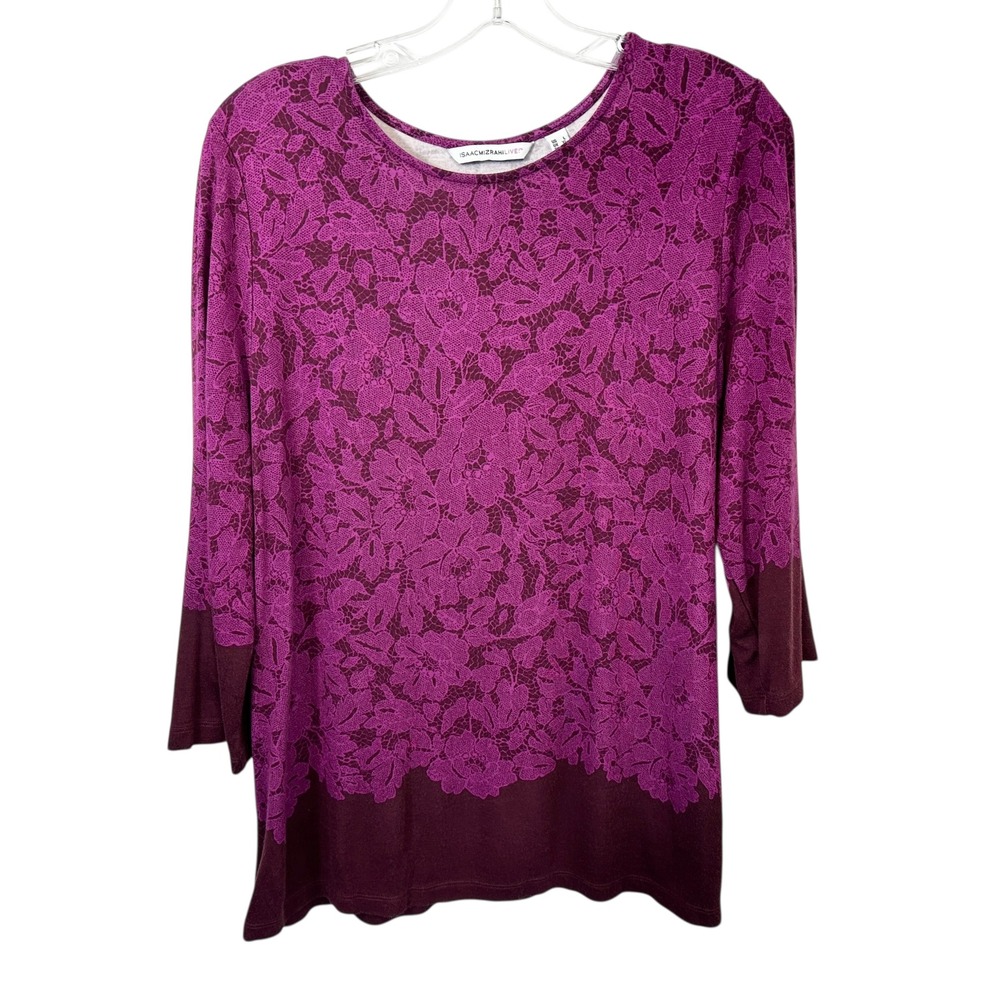 Isaac‎ Mizrahi Live Large Top Purple Floral Knit Office Mature Feminine 1616